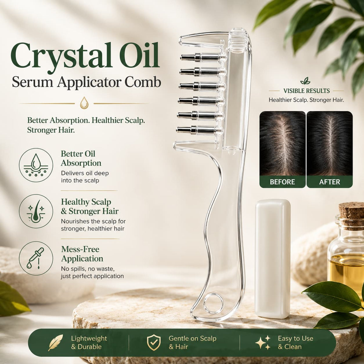 2 in 1 Crystal Oil & Serum Applicator Comb – Mess Free Scalp Oil Application & Distributor