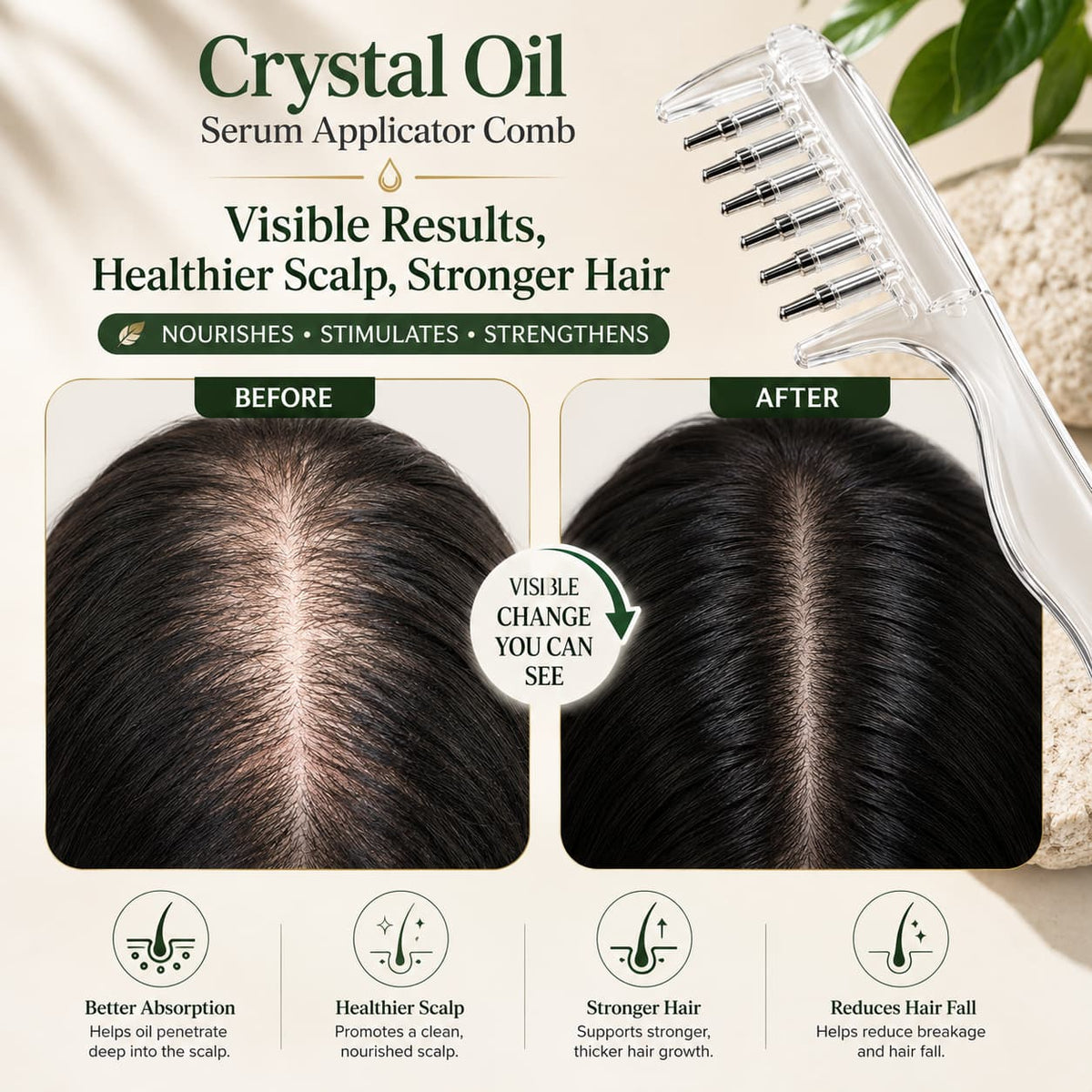 2 in 1 Crystal Oil & Serum Applicator Comb – Mess Free Scalp Oil Application & Distributor