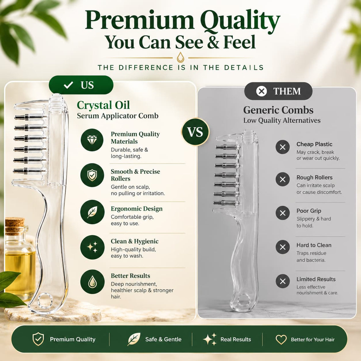 2 in 1 Crystal Oil & Serum Applicator Comb – Mess Free Scalp Oil Application & Distributor