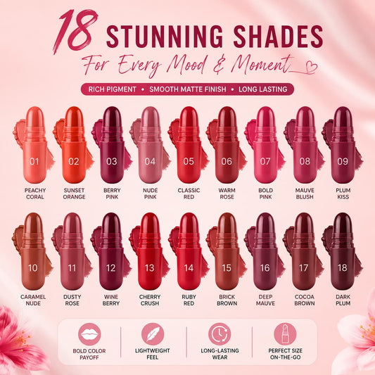 Imported Mini Capsule Lipstick Pack 18 PCS – Long Lasting, Moisturizing & Portable