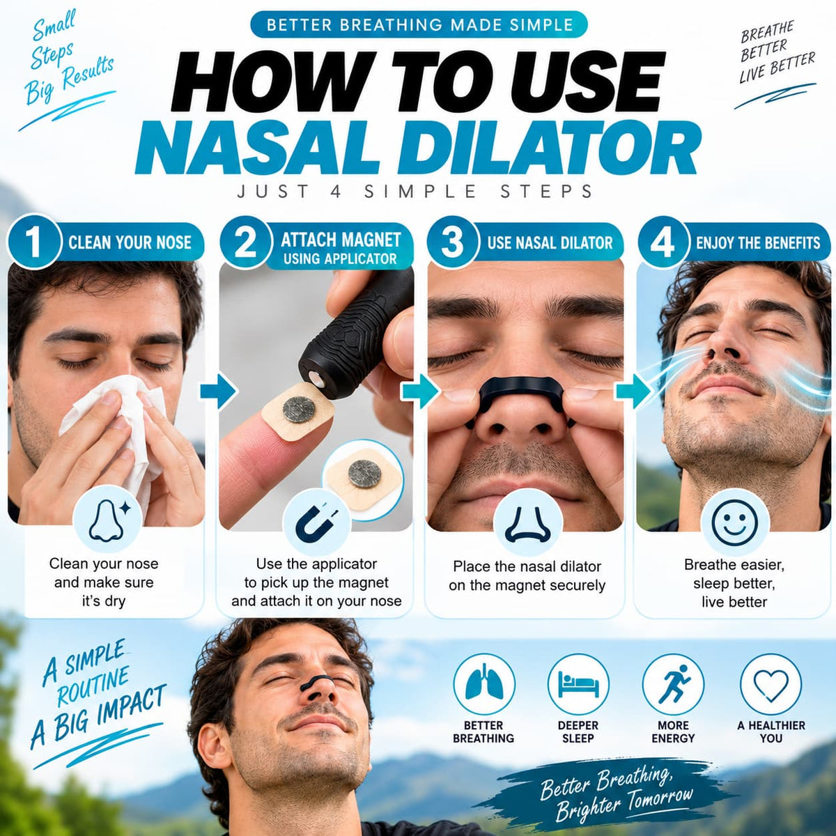 Anti-Snoring Nasal Dilator Kit - Better Breathing & Deep Sleep - 15 Magnet Pairs + 4-Level Fit